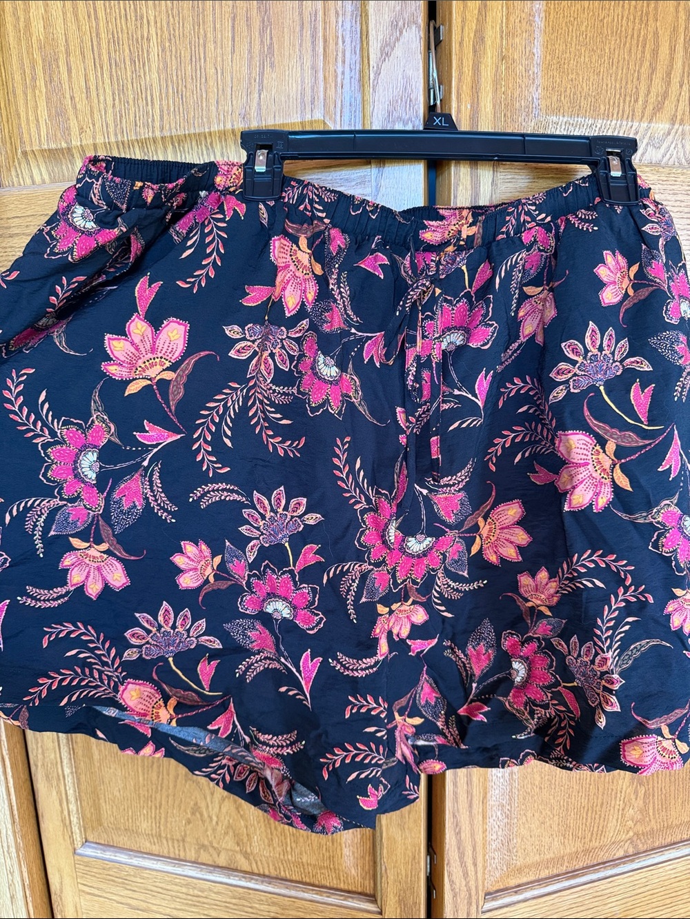 Torrid Black Floral Drawstring Shorts with Pink & Orange Flowers